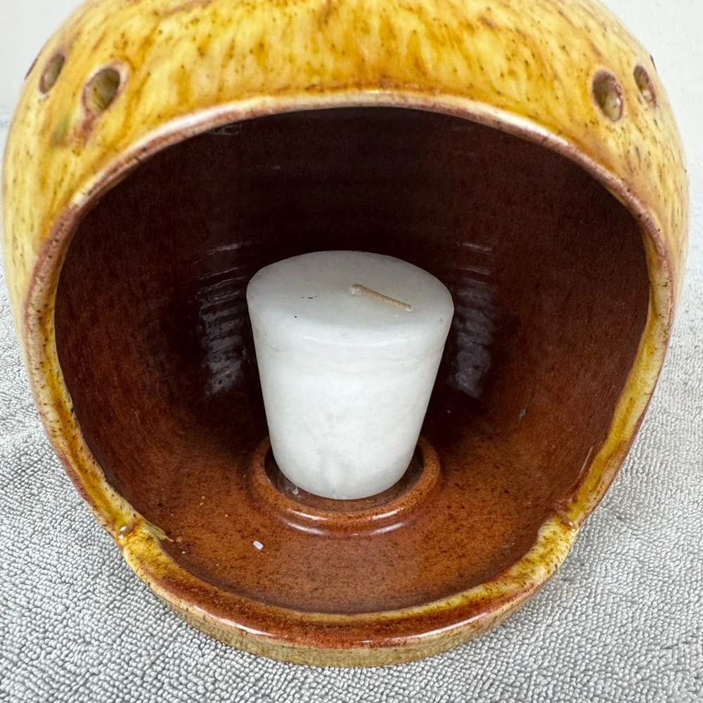 VTG Anton Lang Studios Red Clay Pottery Candle Holder w/ Handle Floral Germany